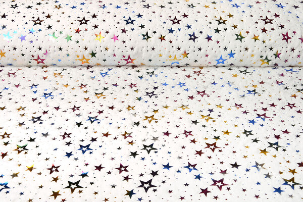 Pelliccia Sintetica Bianco Multicolore Lamina Stelle