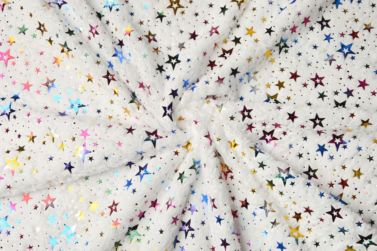 Piel Sintética Blanco Multicolor Foil Estrellas Piel Sintética Blanco Multicolor Foil Estrellas