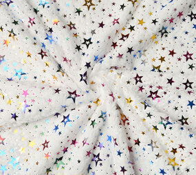 Piel Sintética Blanco Multicolor Foil Estrellas Piel Sintética Blanco Multicolor Foil Estrellas