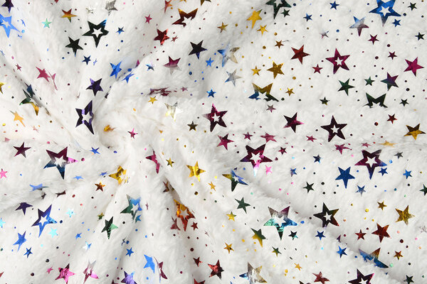 Pelliccia Sintetica Bianco Multicolore Lamina Stelle