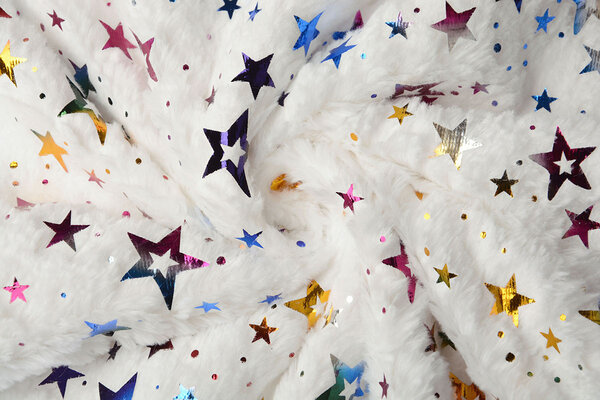 Fausse Fourrure Blanc Multicolore Film Métallisé Étoiles Fausse Fourrure Blanc Multicolore Film Métallisé Étoiles