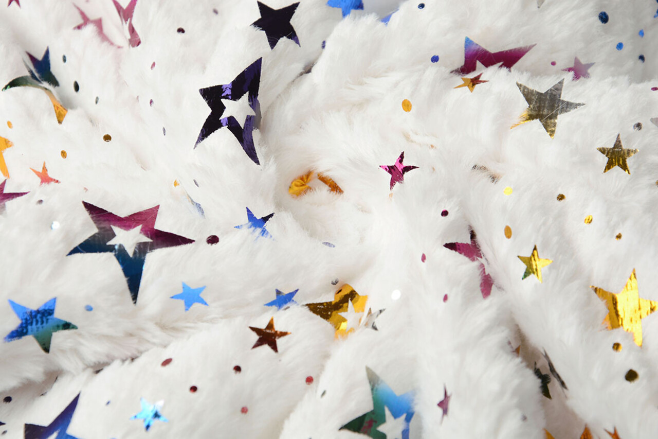 Imitation Fur White Multicolor Foil Stars Imitation Fur White Multicolor Foil Stars