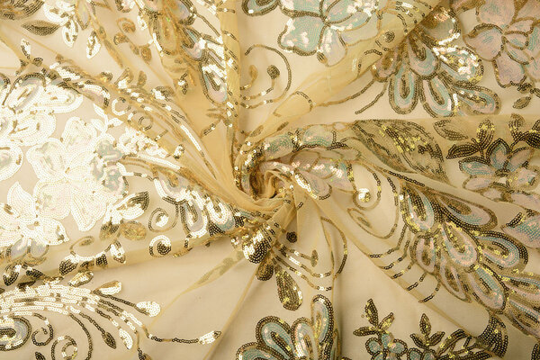 Pailletten op Mesh Jamella Geel Goud