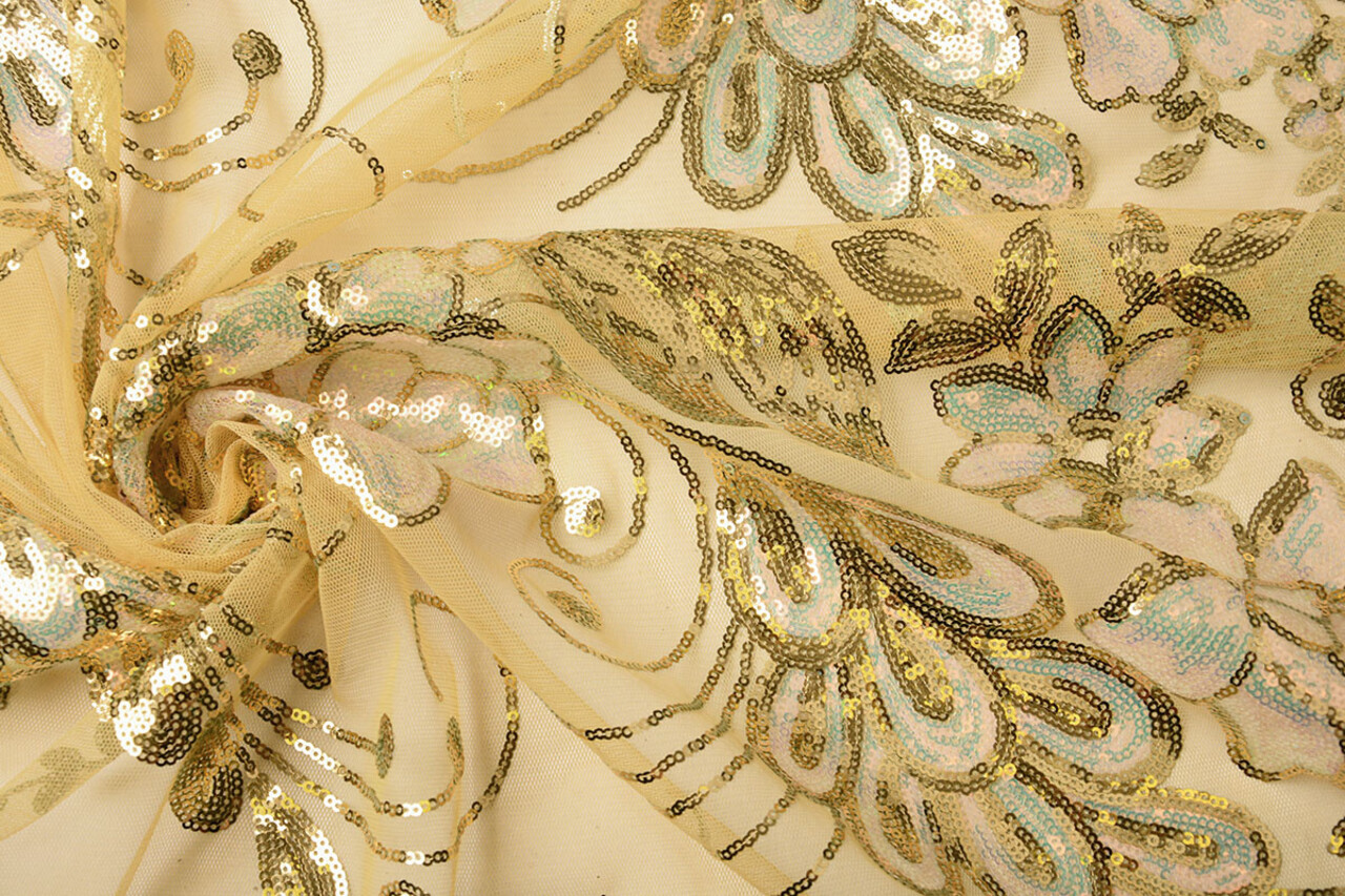Pailletten op Mesh Jamella Geel Goud