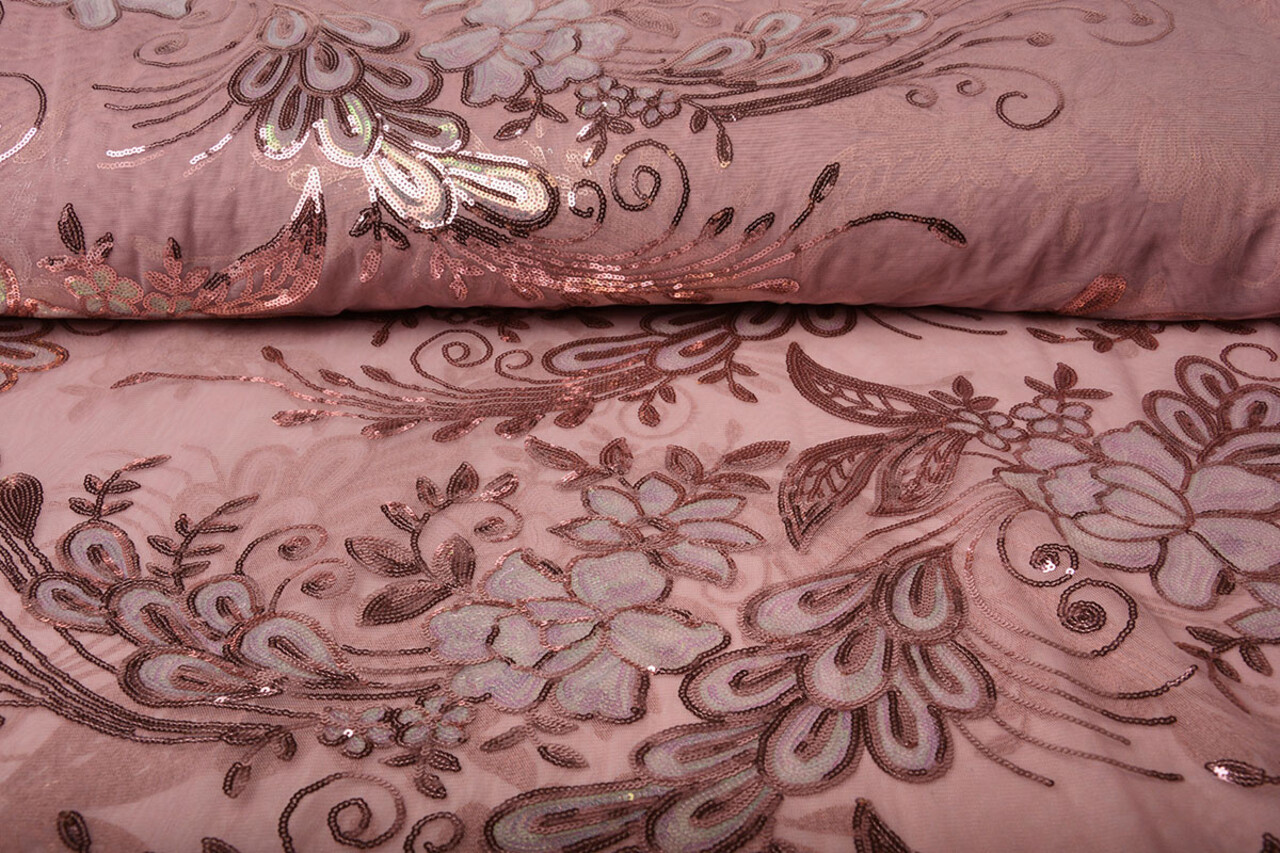 Sequins on Mesh Jamella Old Pink
