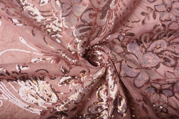 Pailletten op Mesh Jamella Oud Roze