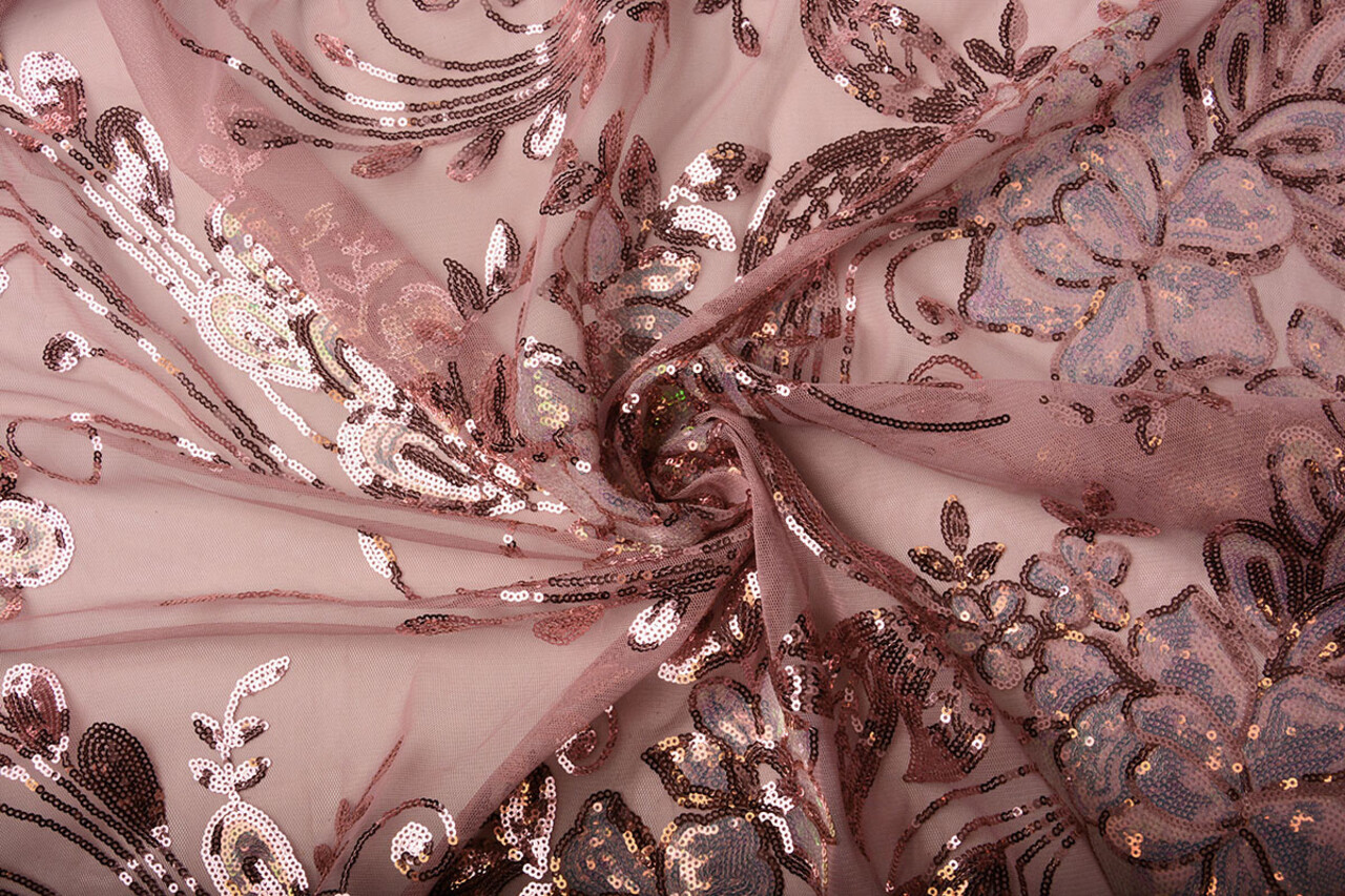 Pailletten op Mesh Jamella Oud Roze