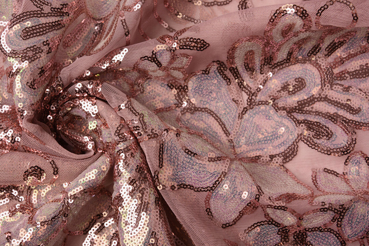 Sequins on Mesh Jamella Old Pink