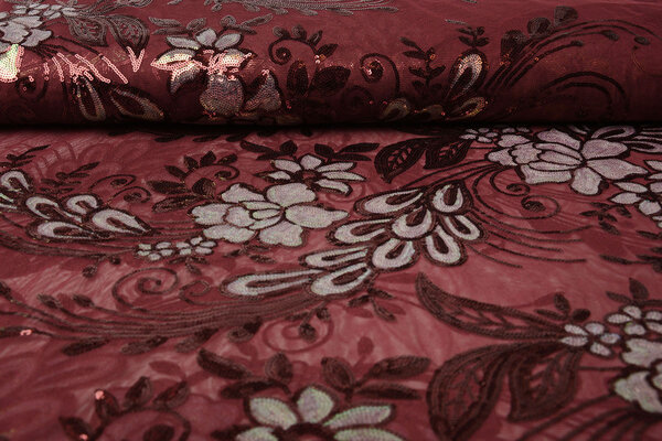 Pailletten op Mesh Jamella Bordeaux