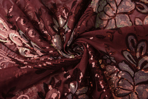 Sequins on Mesh Jamella Bordeaux