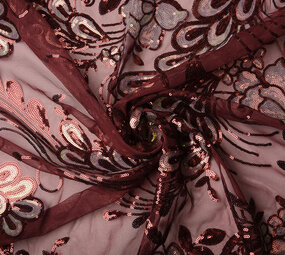 Sequins on Mesh Jamella Bordeaux