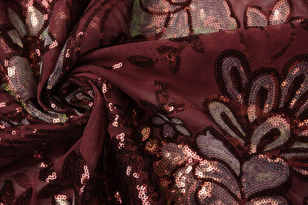 Sequins on Mesh Jamella Bordeaux