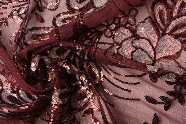 Sequins on Mesh Jamella Bordeaux