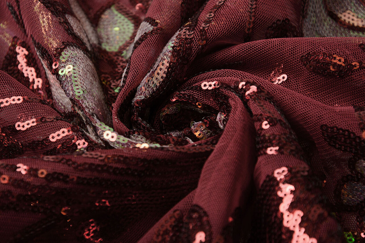 Sequins on Mesh Jamella Bordeaux