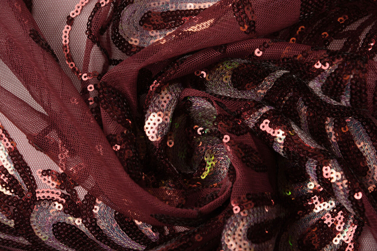 Sequins on Mesh Jamella Bordeaux