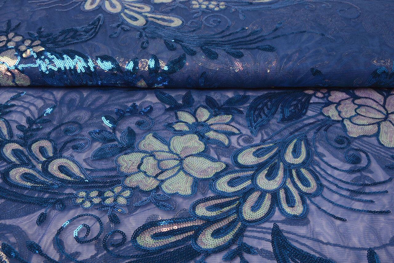 Pailletten auf Netz Jamella Kobaltblau