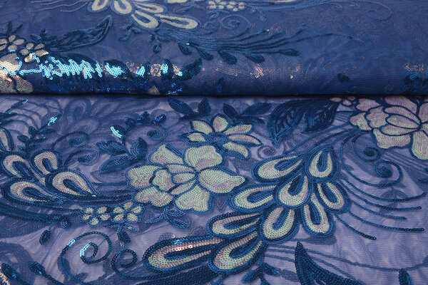 Pailletten auf Netz Jamella Kobaltblau