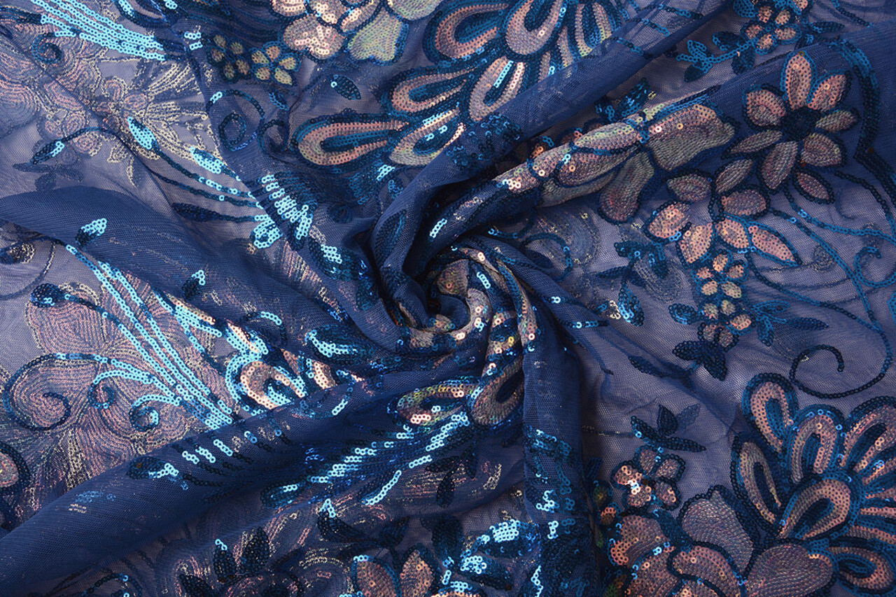 Pailletten op Mesh Jamella Kobaltblauw