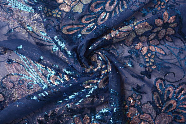 Pailletten auf Netz Jamella Kobaltblau