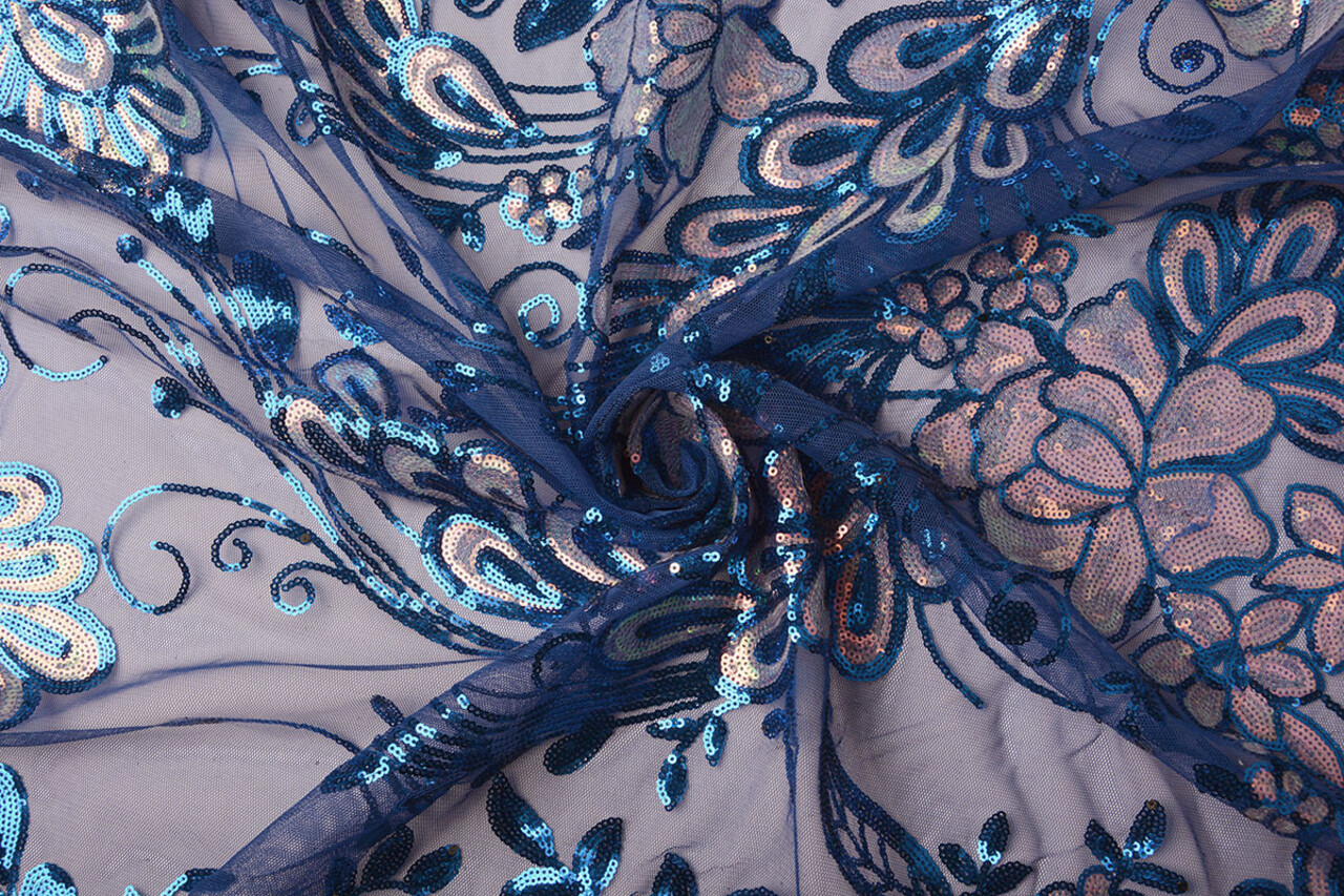 Pailletten op Mesh Jamella Kobaltblauw