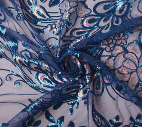 Pailletten op Mesh Jamella Kobaltblauw