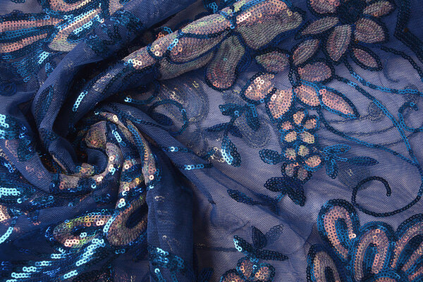 Pailletten op Mesh Jamella Kobaltblauw