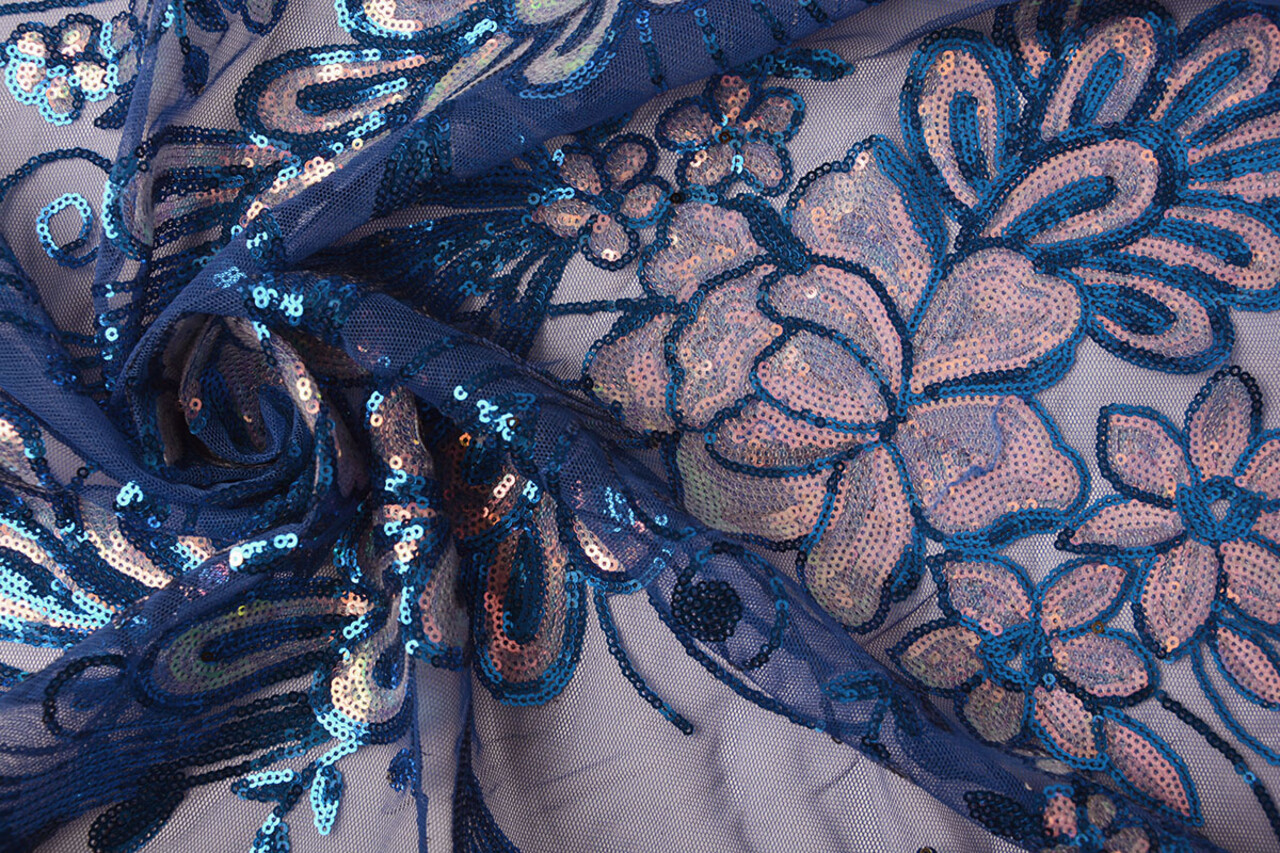 Pailletten auf Netz Jamella Kobaltblau