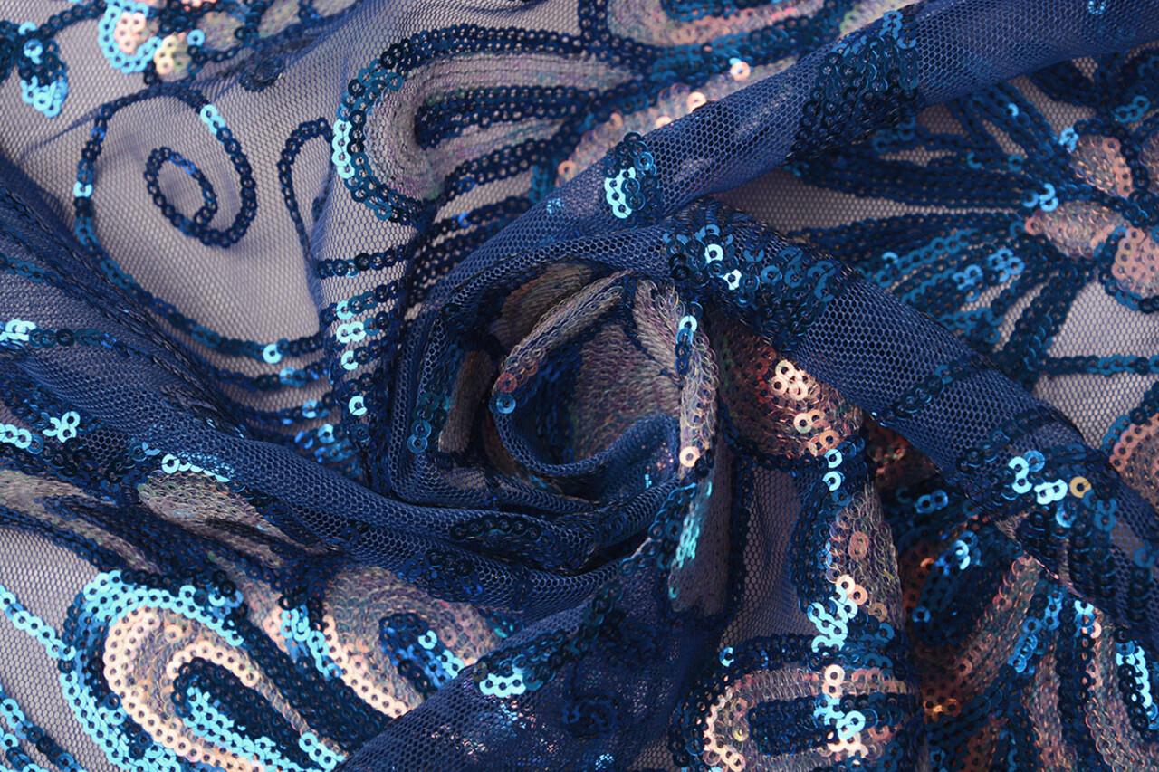Sequins on Mesh Jamella Cobalt Blue