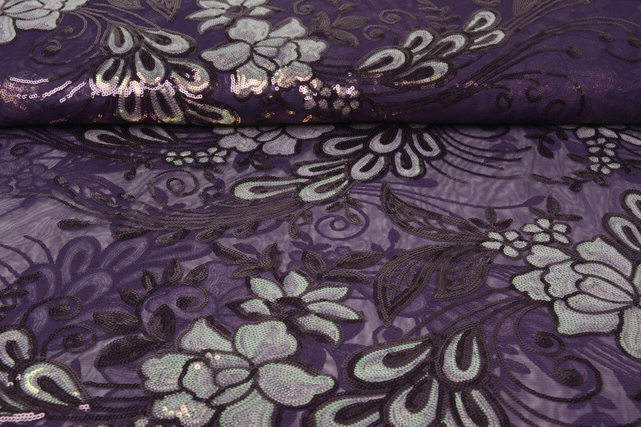 Sequins on Mesh Jamella Purple