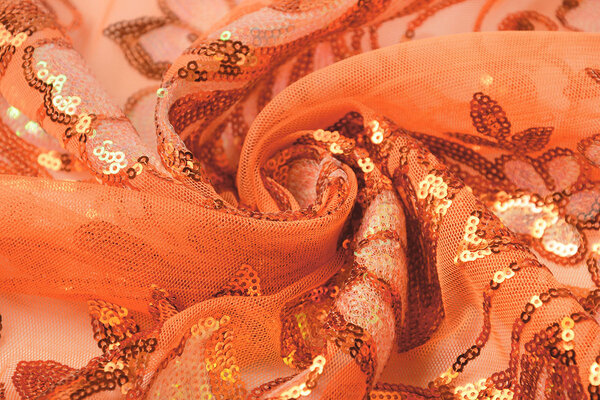 Pailletten op Mesh Jamella Oranje