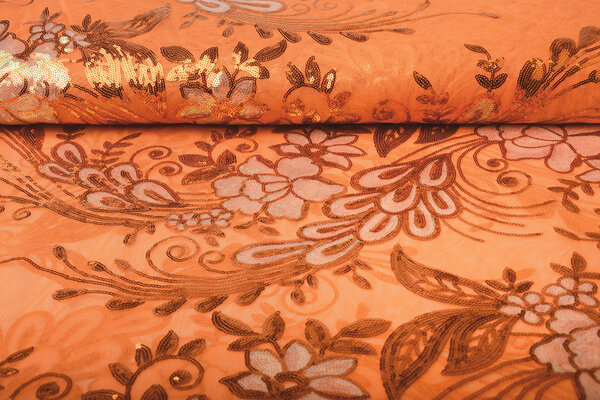 Sequins on Mesh Jamella Orange Sequins on Mesh Jamella Orange