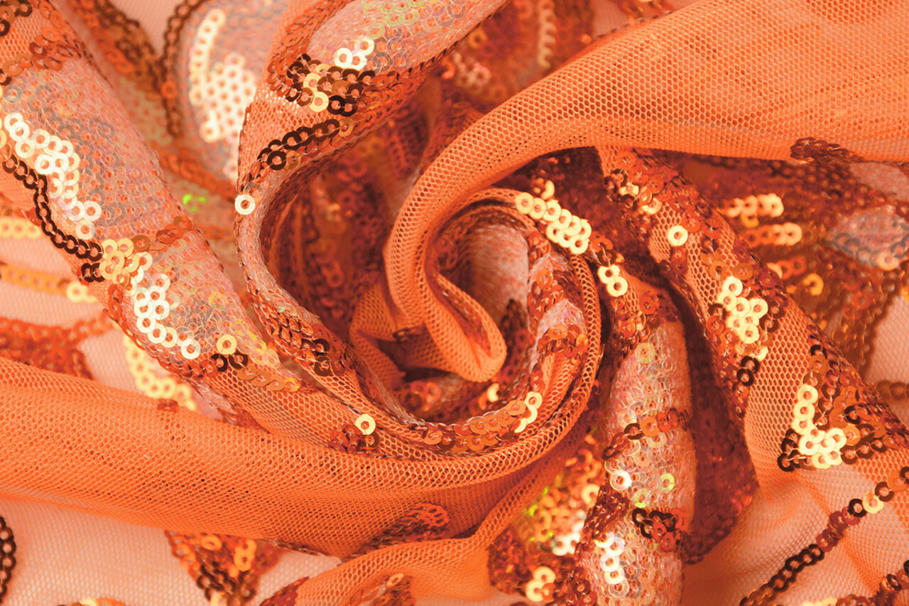 Pailletten op Mesh Jamella Oranje
