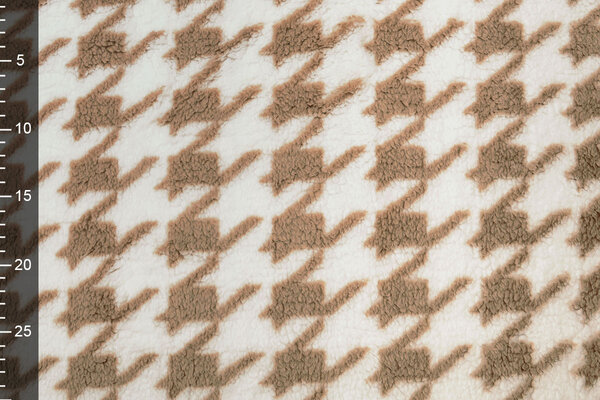 Teddystoff Pied de Poule Beige Braun Teddystoff Pied de Poule Beige Braun
