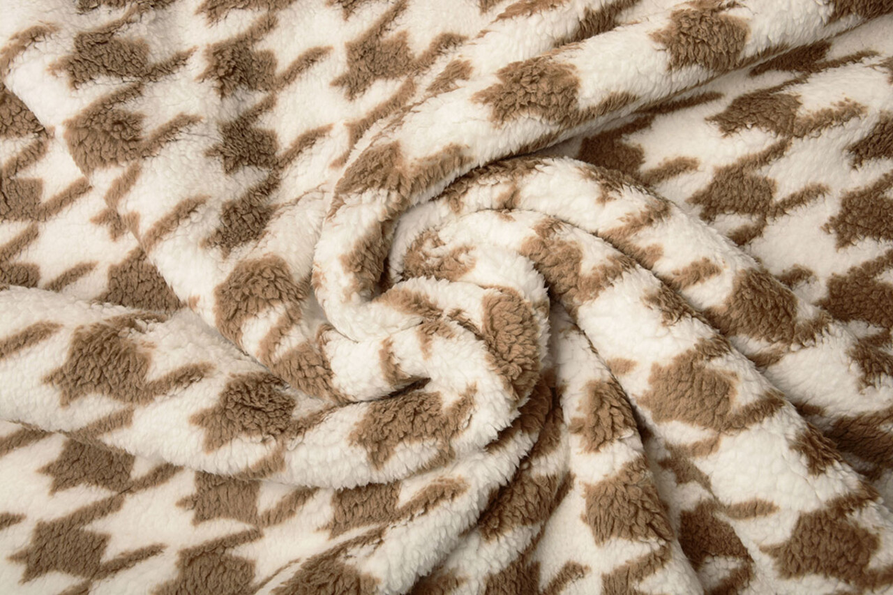 Teddy Tissu Pied de Poule Beige Marron Teddy Tissu Pied de Poule Beige Marron