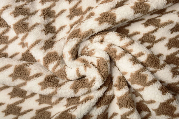 Teddy Tissu Pied de Poule Beige Marron Teddy Tissu Pied de Poule Beige Marron