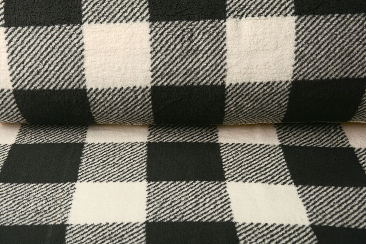 Curly Teddy Large Checkered Creme Black