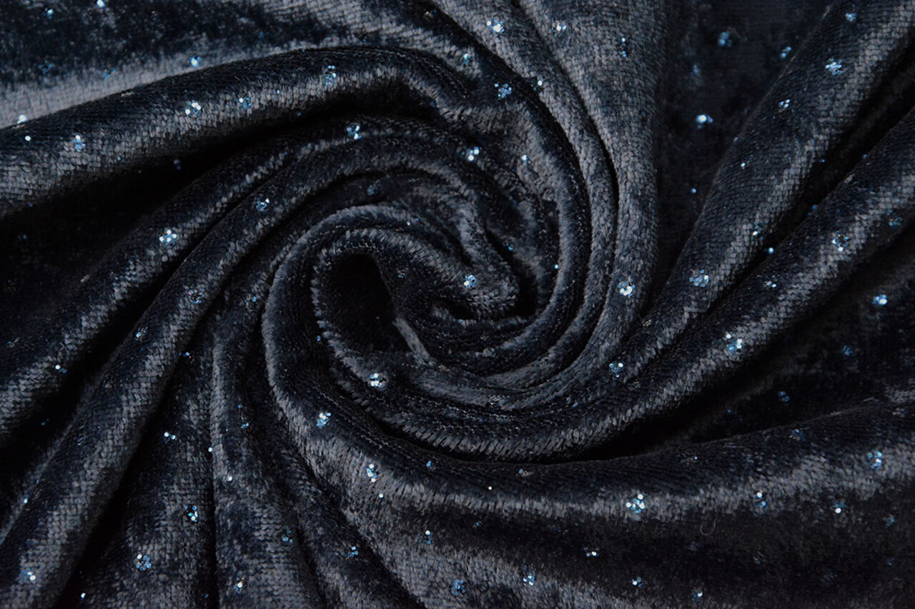 Velours met Blauwe Glitter Marine Blauw