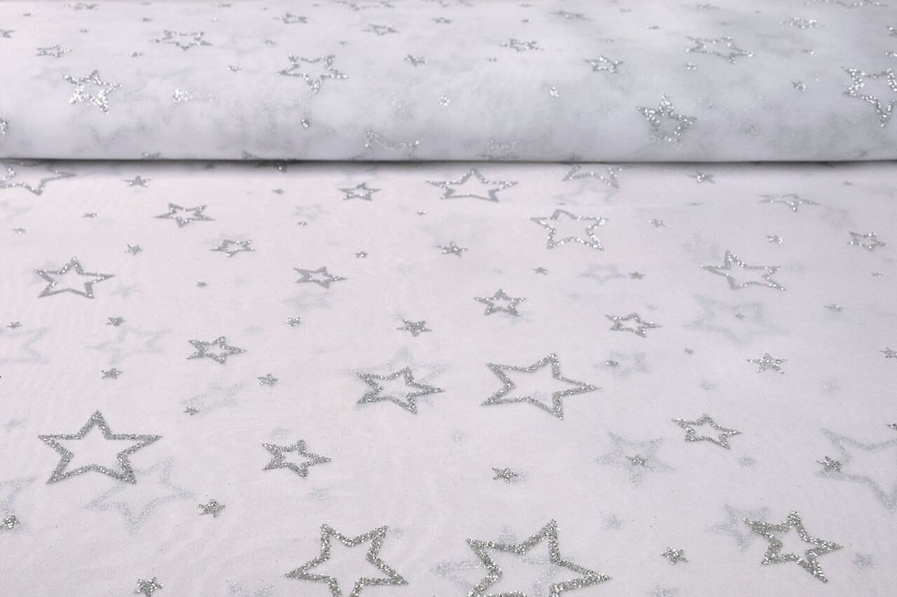 Luxury Organza  Stars Silver White