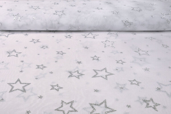 Luxuriöser Organza Sternen Silber Weiß Luxuriöser Organza Sternen Silber Weiß