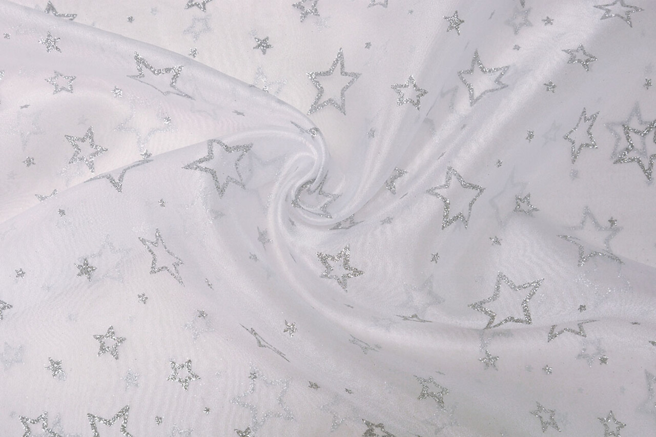 Luxuriöser Organza Sternen Silber Weiß Luxuriöser Organza Sternen Silber Weiß