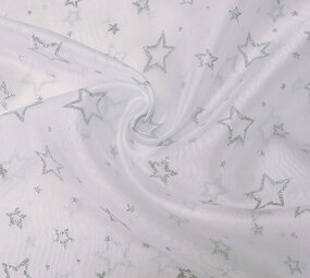 Luxuriöser Organza Sternen Silber Weiß