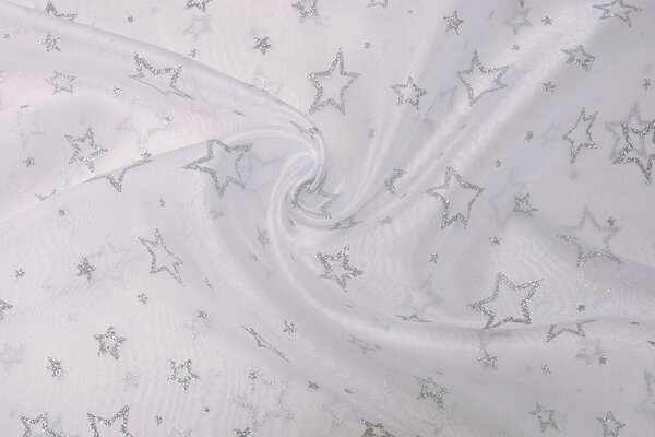 Luxuriöser Organza Sternen Silber Weiß Luxuriöser Organza Sternen Silber Weiß