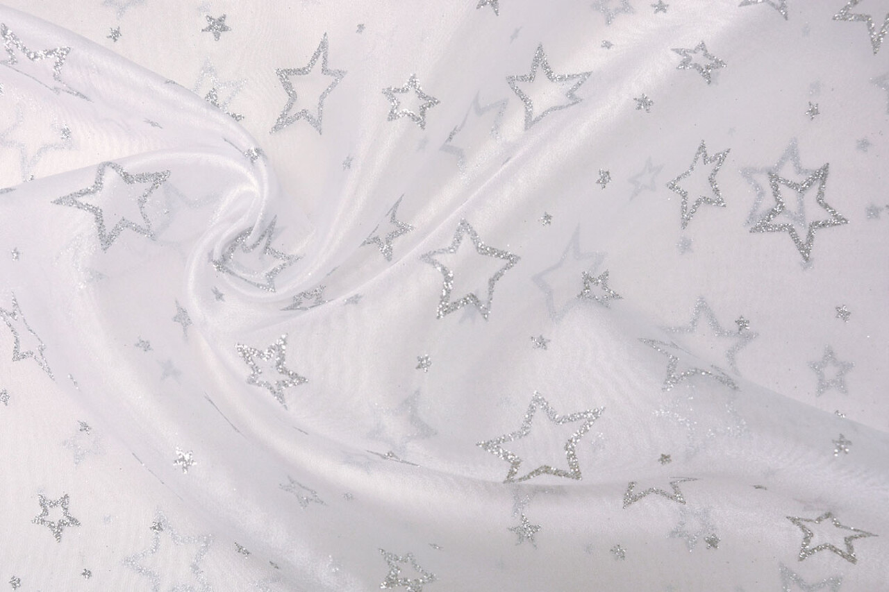 Luxuriöser Organza Sternen Silber Weiß Luxuriöser Organza Sternen Silber Weiß