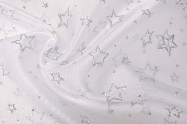 Luxuriöser Organza Sternen Silber Weiß Luxuriöser Organza Sternen Silber Weiß