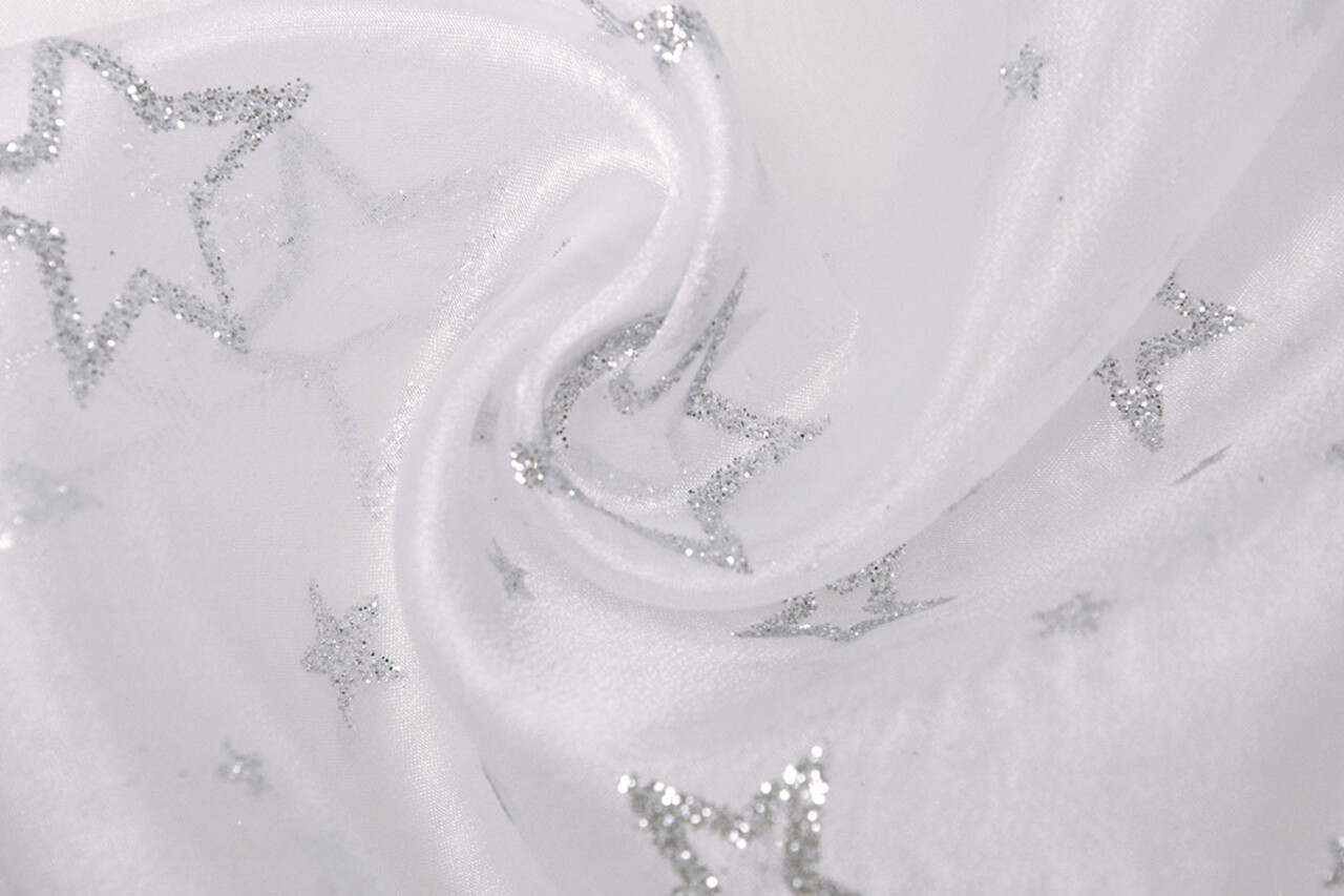 Luxuriöser Organza Sternen Silber Weiß Luxuriöser Organza Sternen Silber Weiß