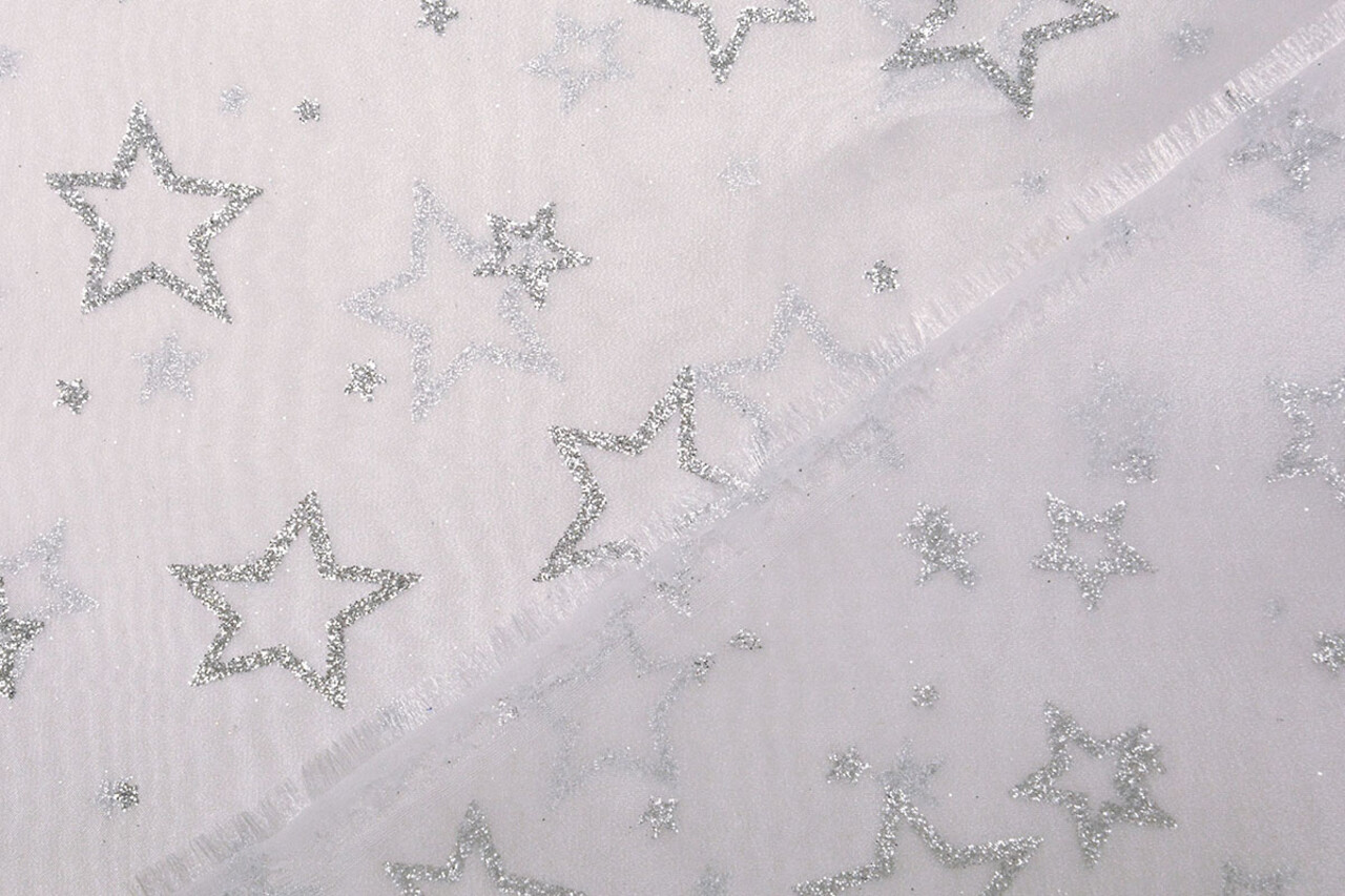 Luxuriöser Organza Sternen Silber Weiß Luxuriöser Organza Sternen Silber Weiß