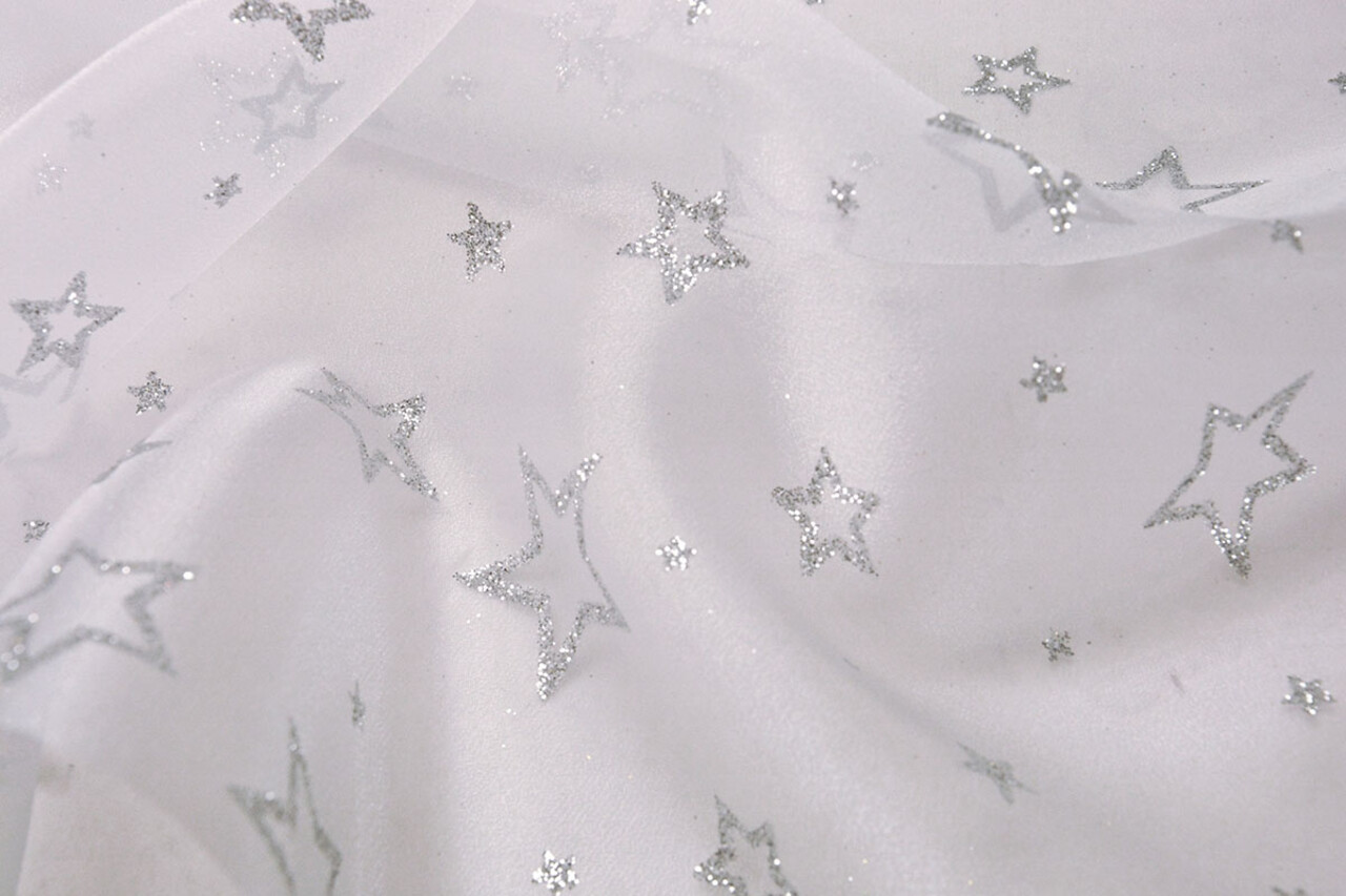 Luxuriöser Organza Sternen Silber Weiß Luxuriöser Organza Sternen Silber Weiß