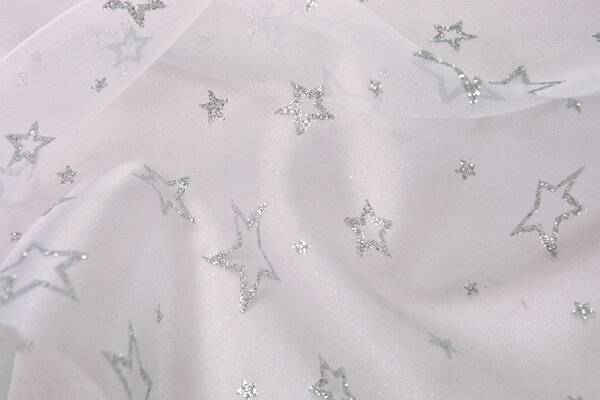 Luxuriöser Organza Sternen Silber Weiß Luxuriöser Organza Sternen Silber Weiß