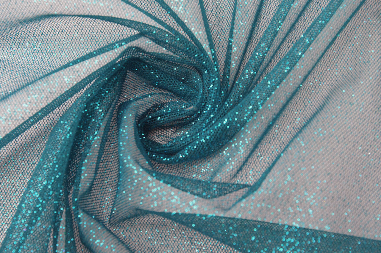 Fijne Tule met Glitter Petrol