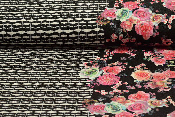 Scuba Crepe Bedruckt Flores Schwarz